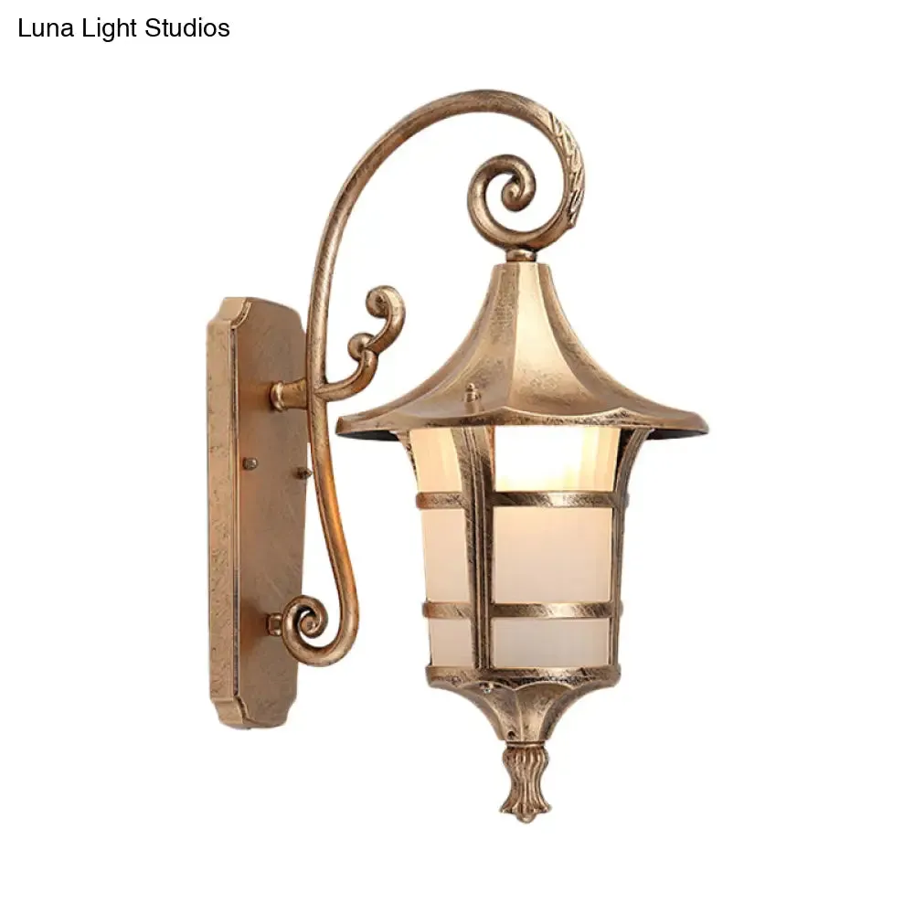 Farmhouse Wall Sconce Light with Opal Glass Shade and Lantern Design, Black/Coffee