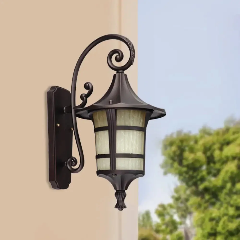 Farmhouse Wall Sconce Light with Opal Glass Shade and Lantern Design, Black/Coffee