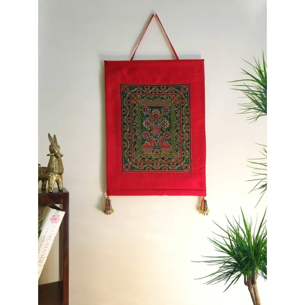 Fiery Red Hand Embroidered Wall Hanging