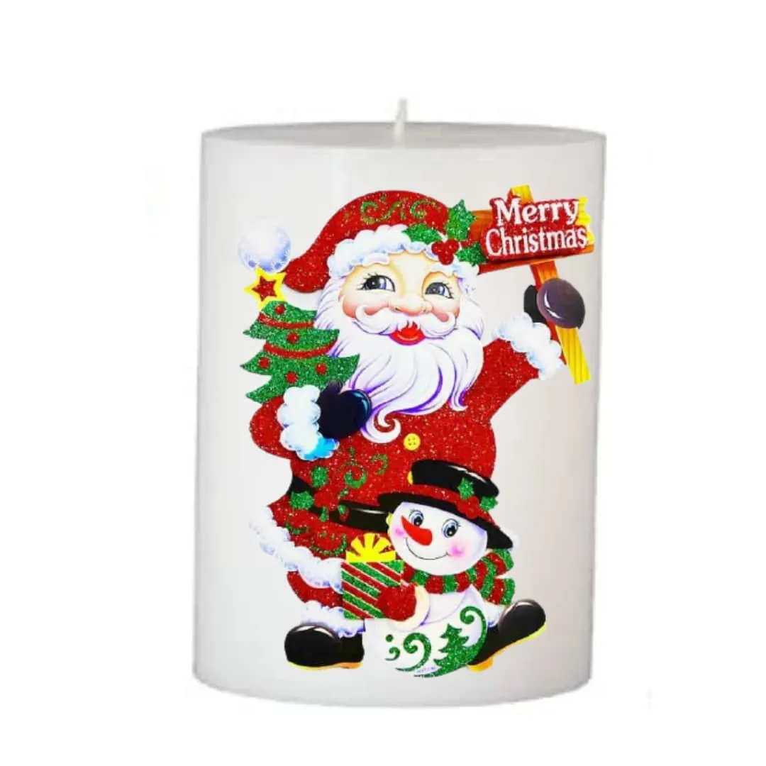 Floryn Decor� Christmas Candles | Christmas Printed Candles | Candles for Decoration | Christmas Pillar Candles (Merry Christmas | Santa Clause | Xmas Tree, Pack of 3(3 by 3 | 3 by 4 | 3 by 6))