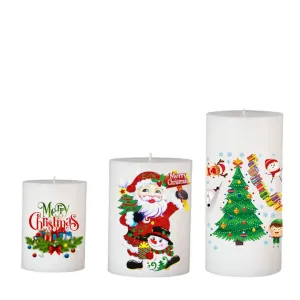 Floryn Decor� Christmas Candles | Christmas Printed Candles | Candles for Decoration | Christmas Pillar Candles (Merry Christmas | Santa Clause | Xmas Tree, Pack of 3(3 by 3 | 3 by 4 | 3 by 6))