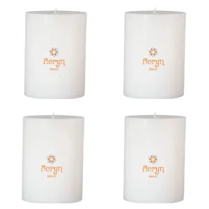 Floryn Decor White Pillar Candles Set of 4 | Smokeless | Odourless | Dripless | Long Burning Candle (Combo of 4) (3 by 3 inches)