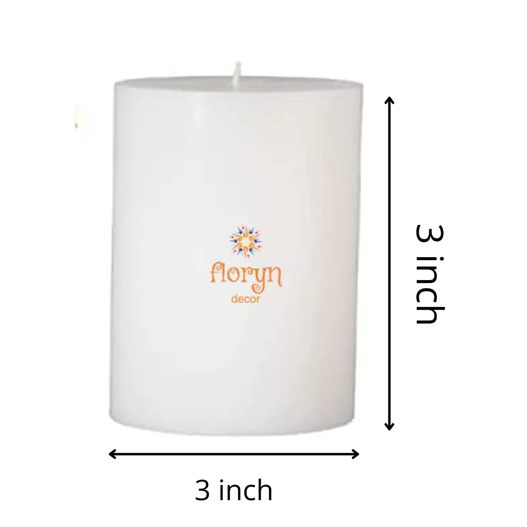 Floryn Decor White Pillar Candles Set of 5 | Smokeless | Odourless | Dripless | Long Burning Candle (Combo of 5) (3 by 3 inches)