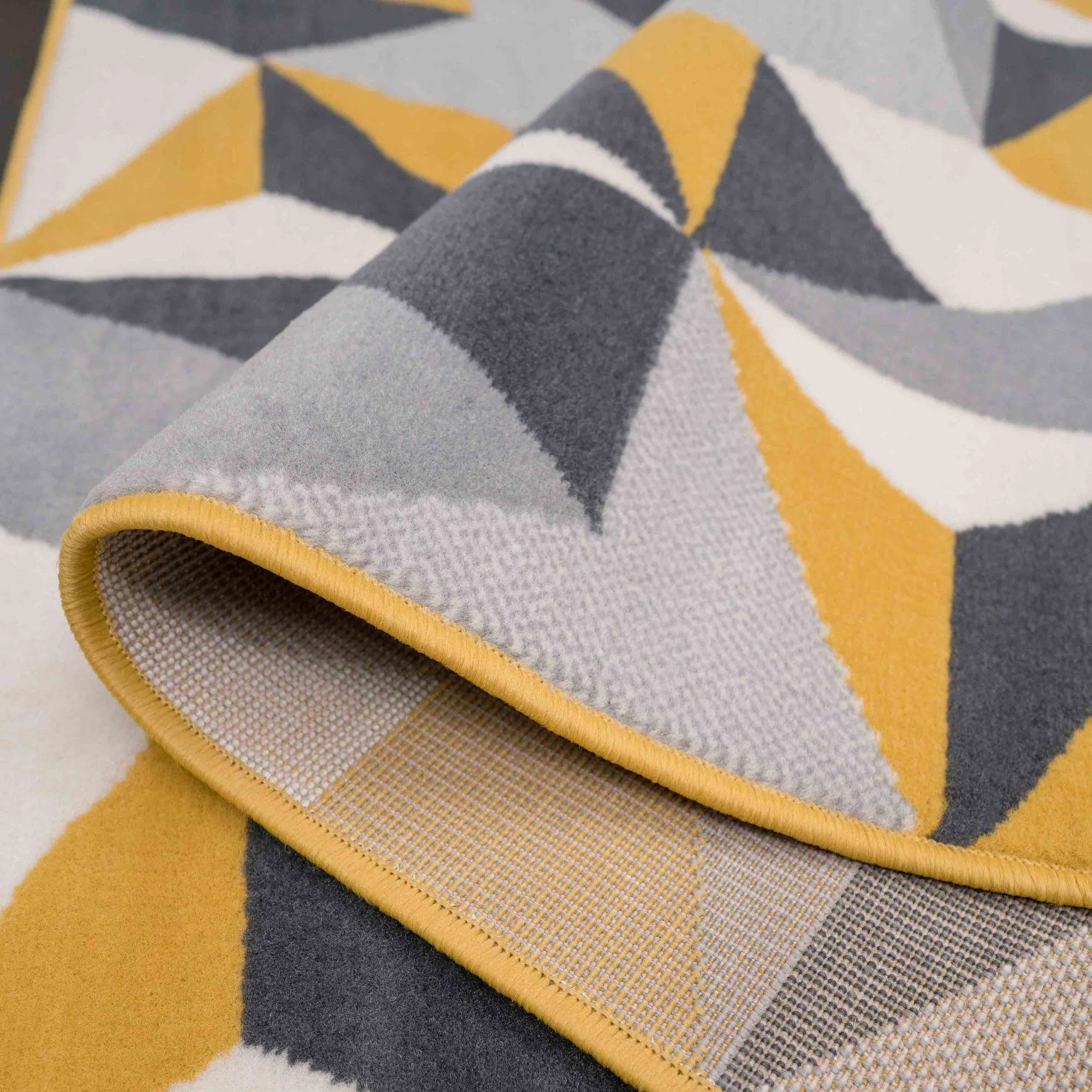 Geometric Yellow and Grey Rug