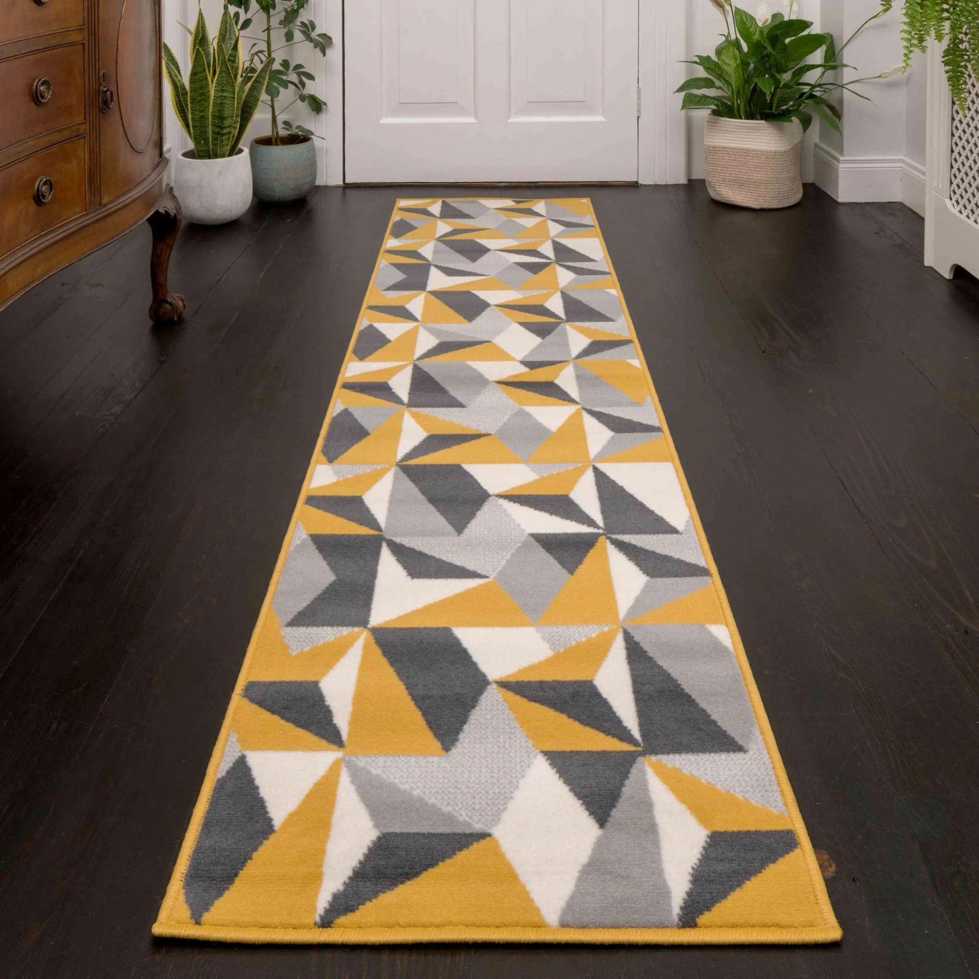 Geometric Yellow and Grey Rug