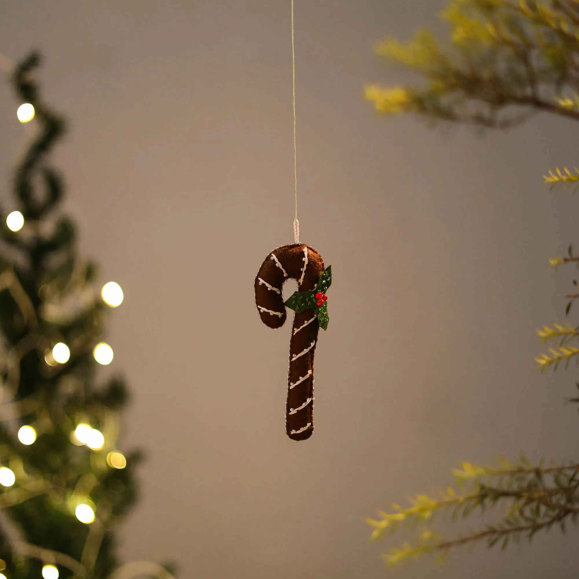 Gingerbread Candy Stick Felt Ornament - Handmade Christmas Decor 10