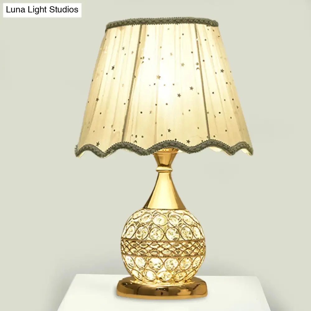 Gold Nightstand Lamp with Crystal Embedding, Traditional Table Light with Star-Patterned Shade