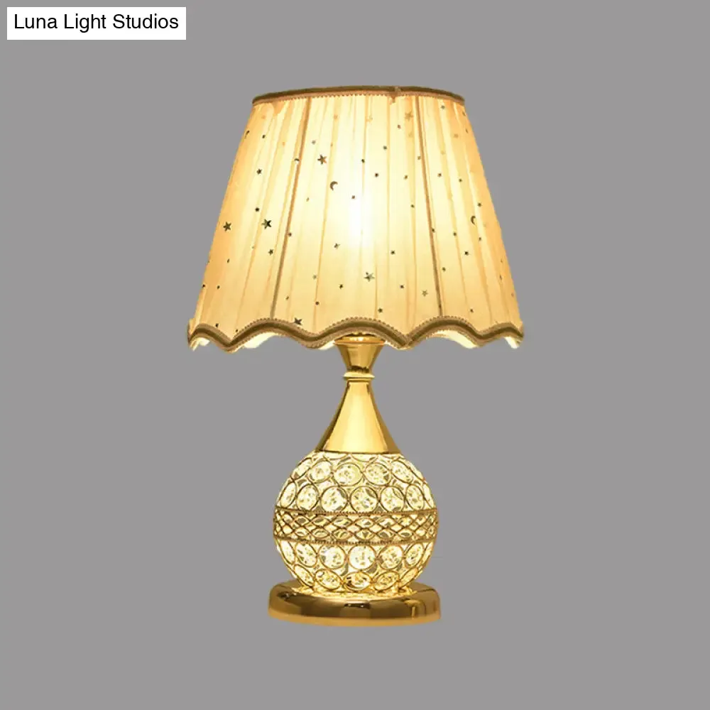 Gold Nightstand Lamp with Crystal Embedding, Traditional Table Light with Star-Patterned Shade