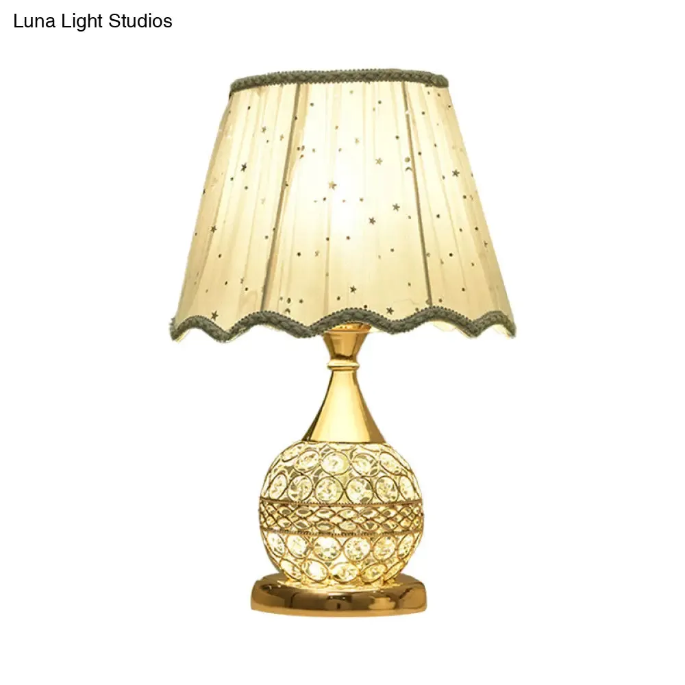 Gold Nightstand Lamp with Crystal Embedding, Traditional Table Light with Star-Patterned Shade