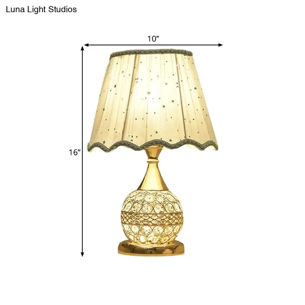 Gold Nightstand Lamp with Crystal Embedding, Traditional Table Light with Star-Patterned Shade