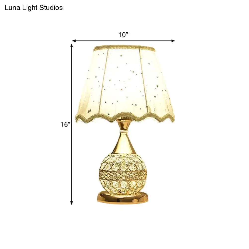 Gold Nightstand Lamp with Crystal Embedding, Traditional Table Light with Star-Patterned Shade