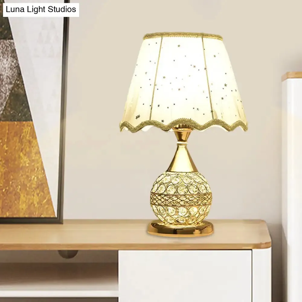 Gold Nightstand Lamp with Crystal Embedding, Traditional Table Light with Star-Patterned Shade