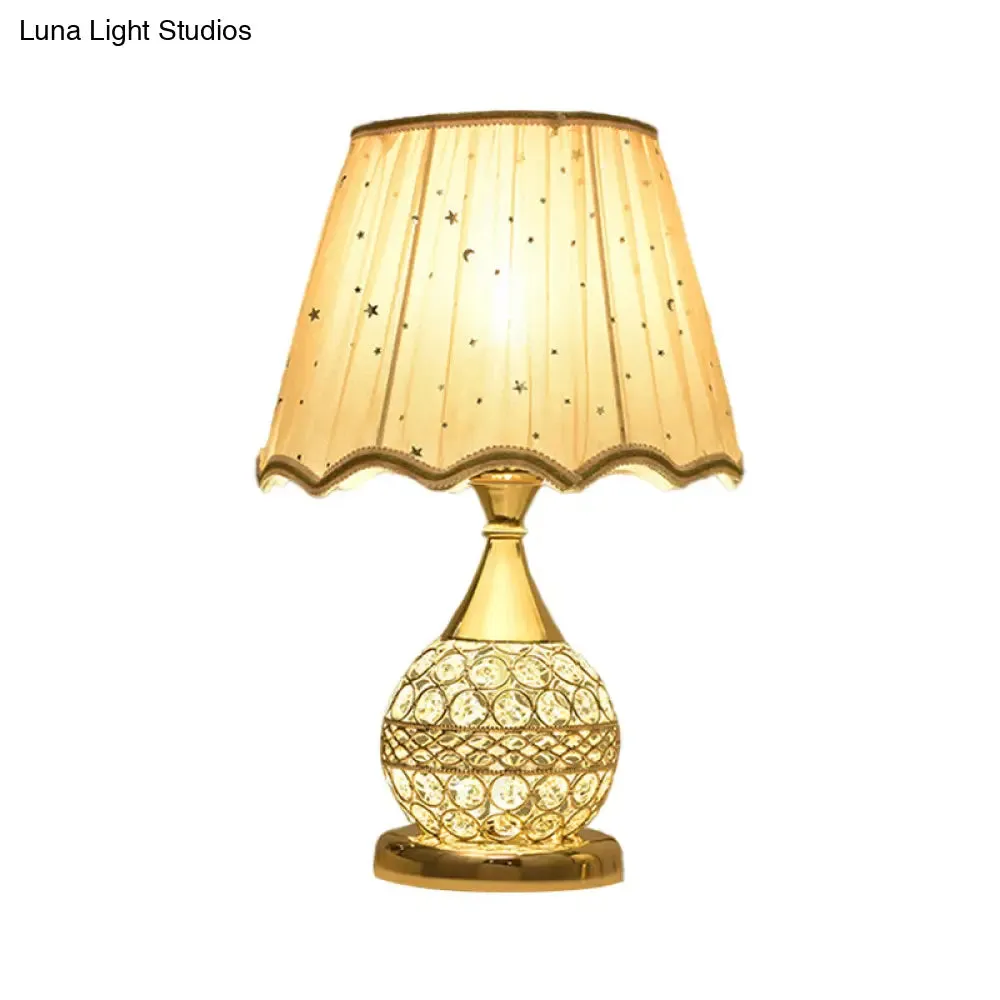 Gold Nightstand Lamp with Crystal Embedding, Traditional Table Light with Star-Patterned Shade