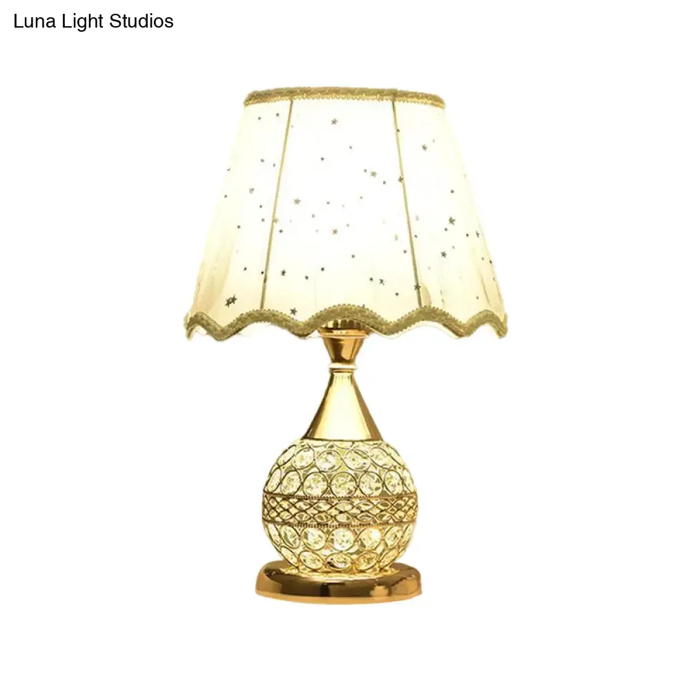 Gold Nightstand Lamp with Crystal Embedding, Traditional Table Light with Star-Patterned Shade