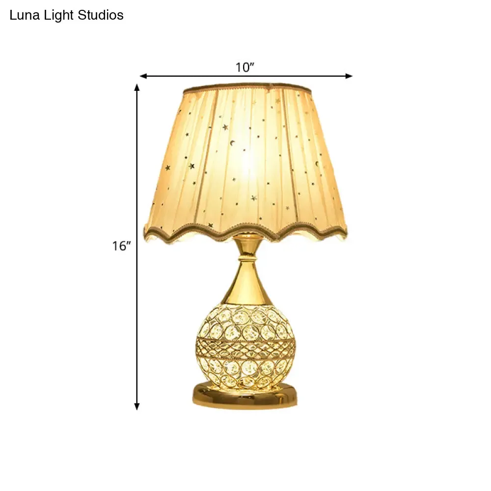 Gold Nightstand Lamp with Crystal Embedding, Traditional Table Light with Star-Patterned Shade