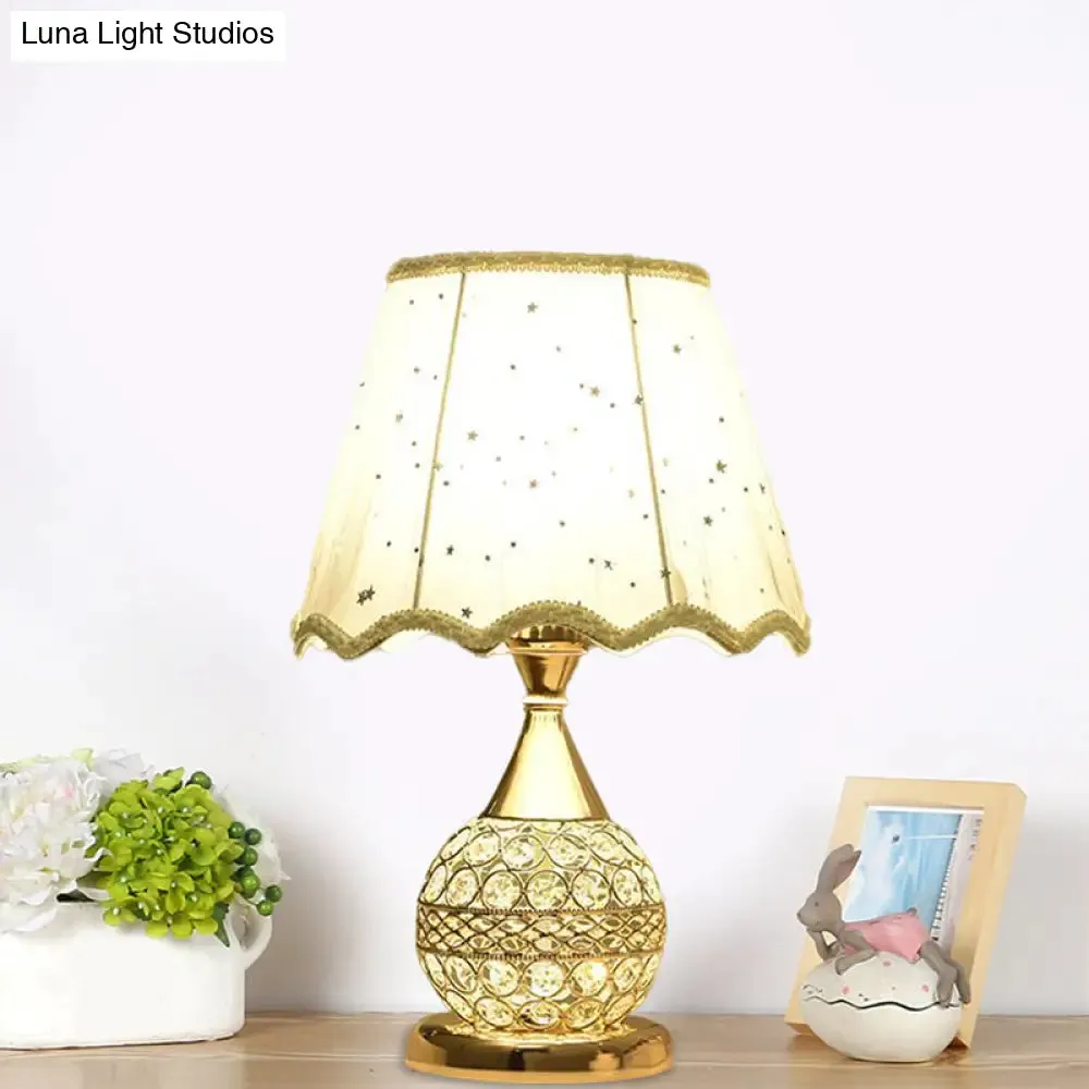 Gold Nightstand Lamp with Crystal Embedding, Traditional Table Light with Star-Patterned Shade