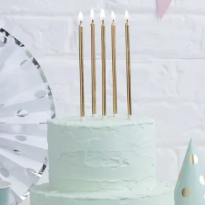 Gold Tall Birthday Cake Candles x 24