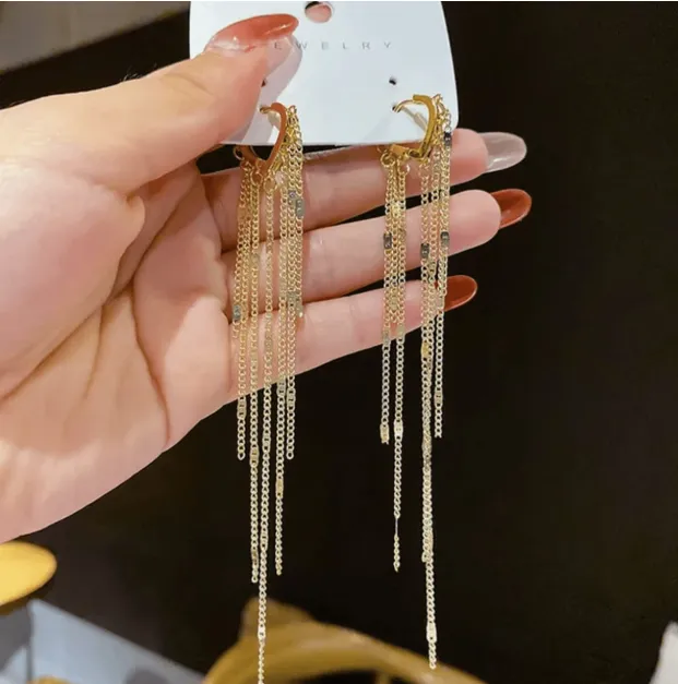 Golden Straight Hangings Earrings