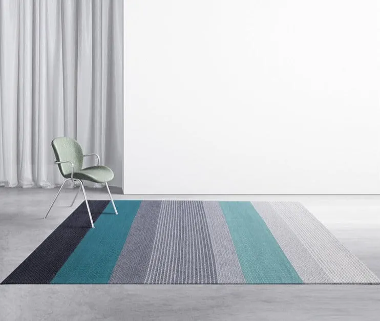 Grey and Turquoise Chunky Weave Rug