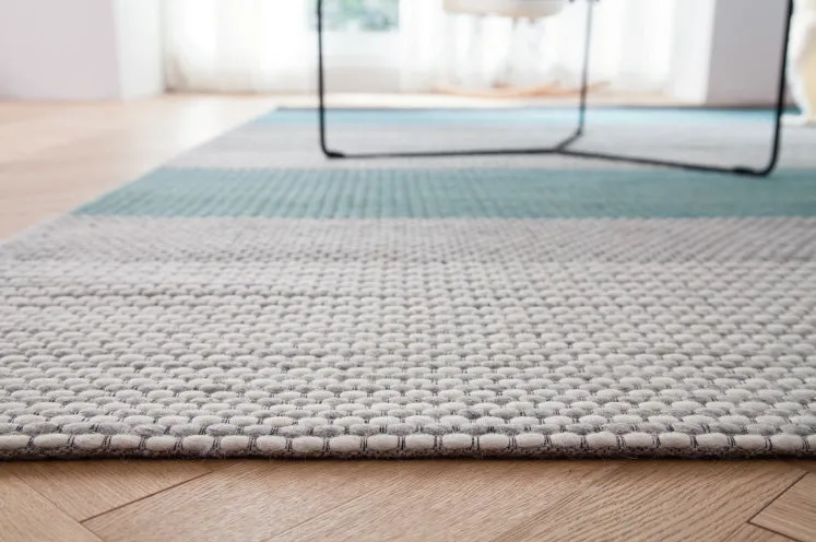 Grey and Turquoise Chunky Weave Rug