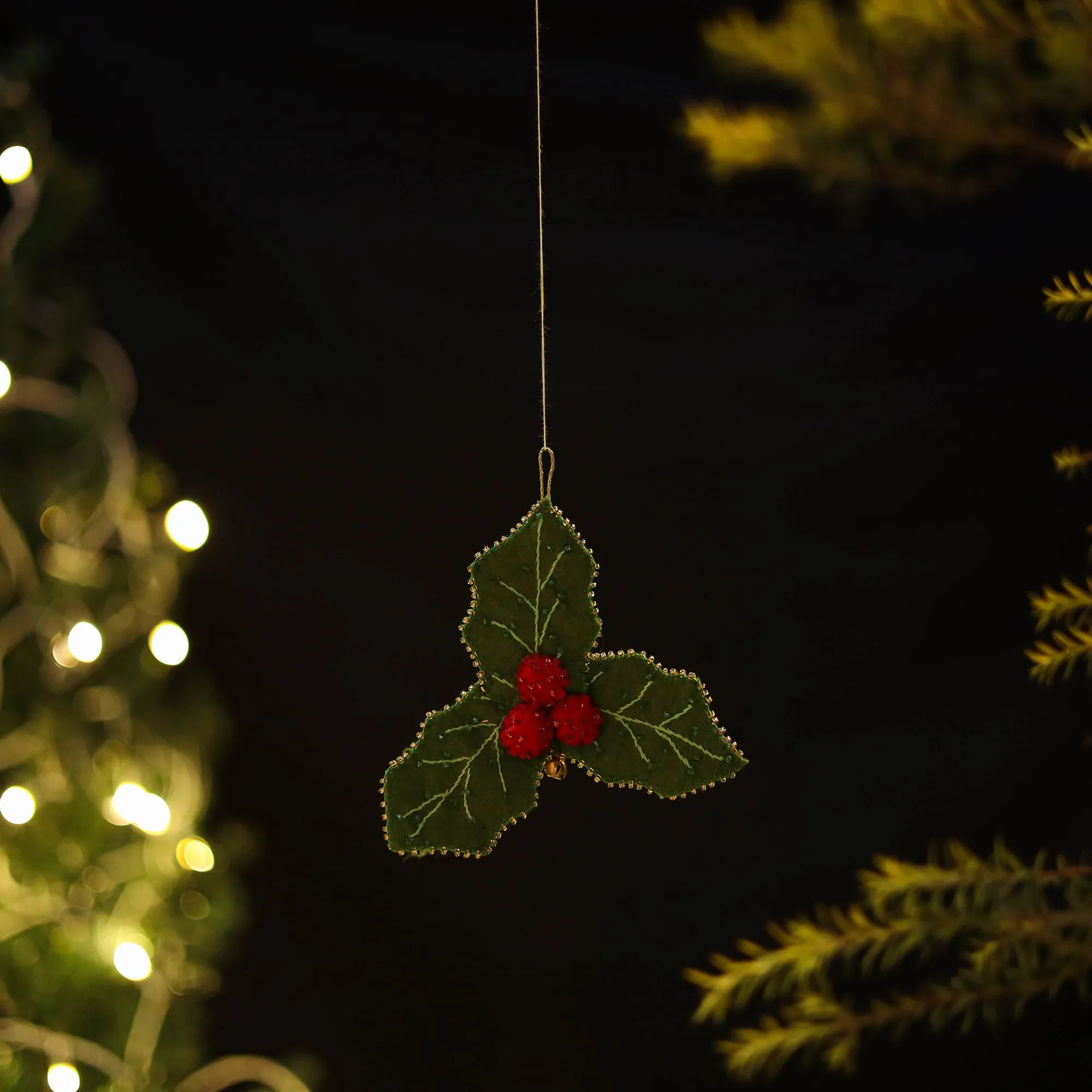 Holly Leaves Felt Ornament - Handmade Christmas Decor 02