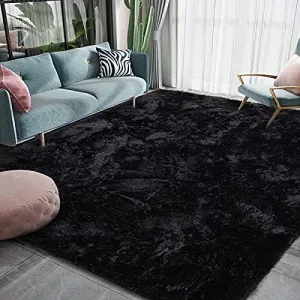 HOMORE Luxury Fluffy Area Rug Modern Shag Rugs for Bedroom Living Room, 5x8 Feet Super Soft and Comfy Carpet, Cute Carpets for Kids Nursery Girls Home, Black