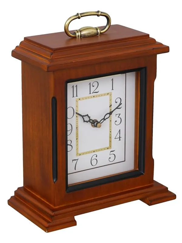 INDIANA CRAFT Beautiful Brown Wooden Analog English Numbers Rectangular Table Clock for Office Desk Home Living Study Room Decorations Gifts (Size: 22 x 10 x 28 CM | Weight: 1510 Gram)