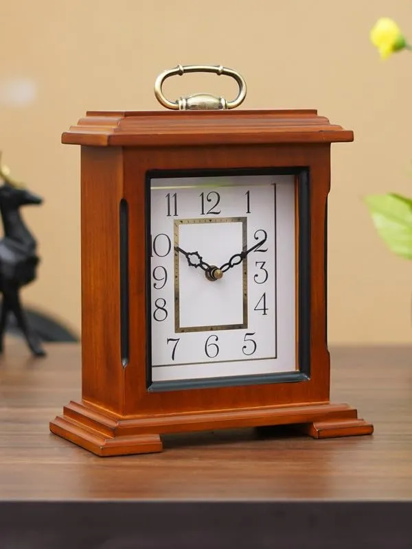 INDIANA CRAFT Beautiful Brown Wooden Analog English Numbers Rectangular Table Clock for Office Desk Home Living Study Room Decorations Gifts (Size: 22 x 10 x 28 CM | Weight: 1510 Gram)