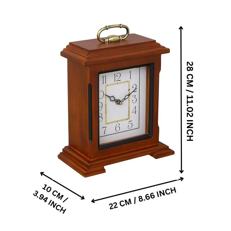 INDIANA CRAFT Beautiful Brown Wooden Analog English Numbers Rectangular Table Clock for Office Desk Home Living Study Room Decorations Gifts (Size: 22 x 10 x 28 CM | Weight: 1510 Gram)