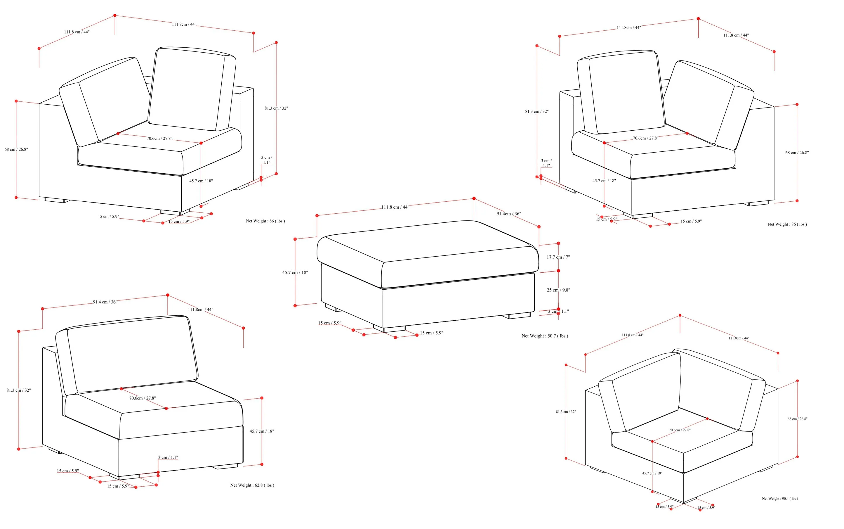 Jasmine Corner Sectional and Ottoman