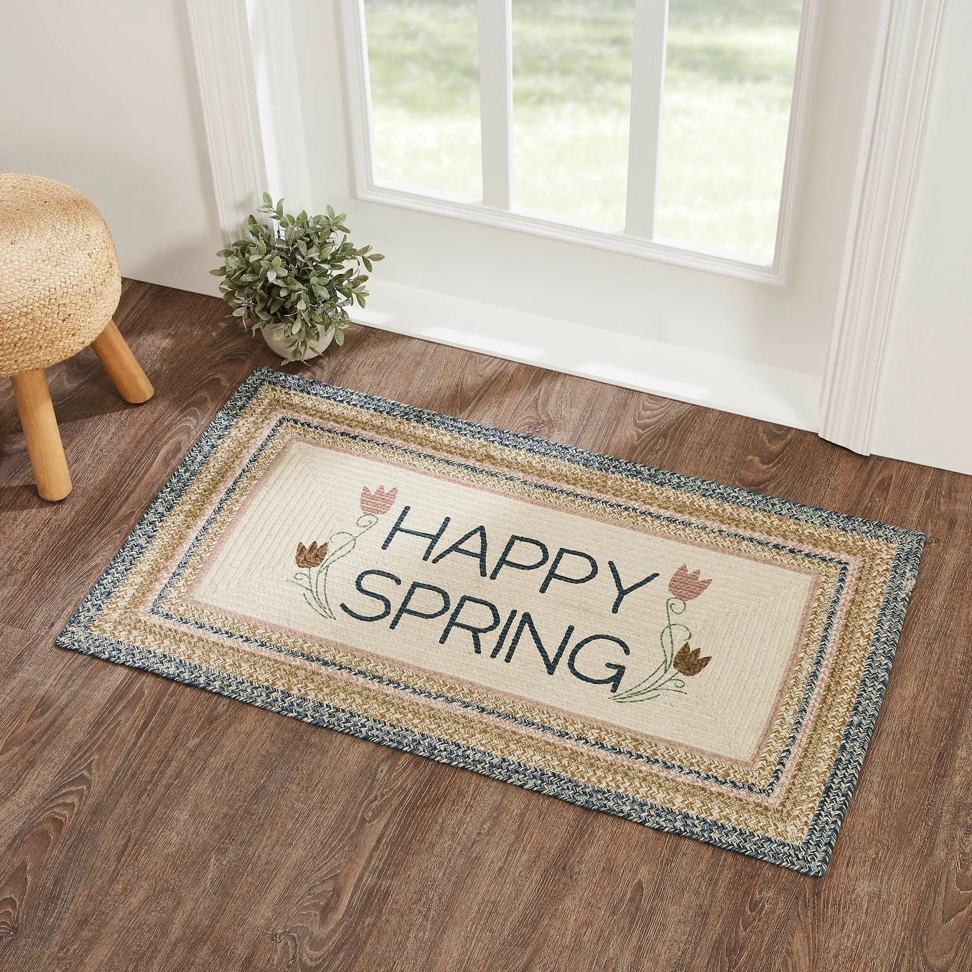 Kaila "Happy Spring" Rectangle Braided Rug 27x48" - with Pad