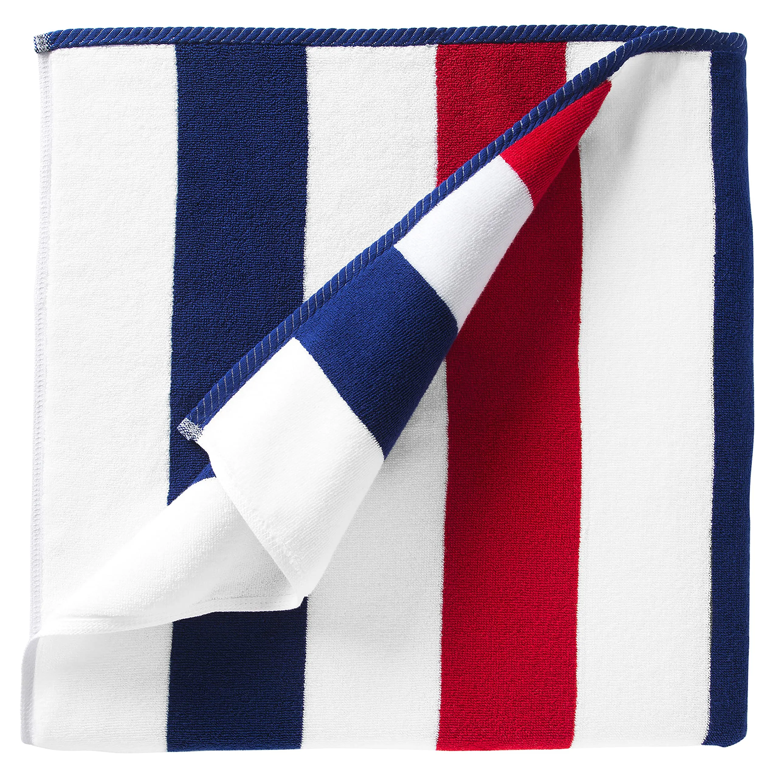 Laguna Beach Textile Co. Striped Cabana Beach Towel - Oversized, Plush 630 GSM Cotton - Red, White and Blue