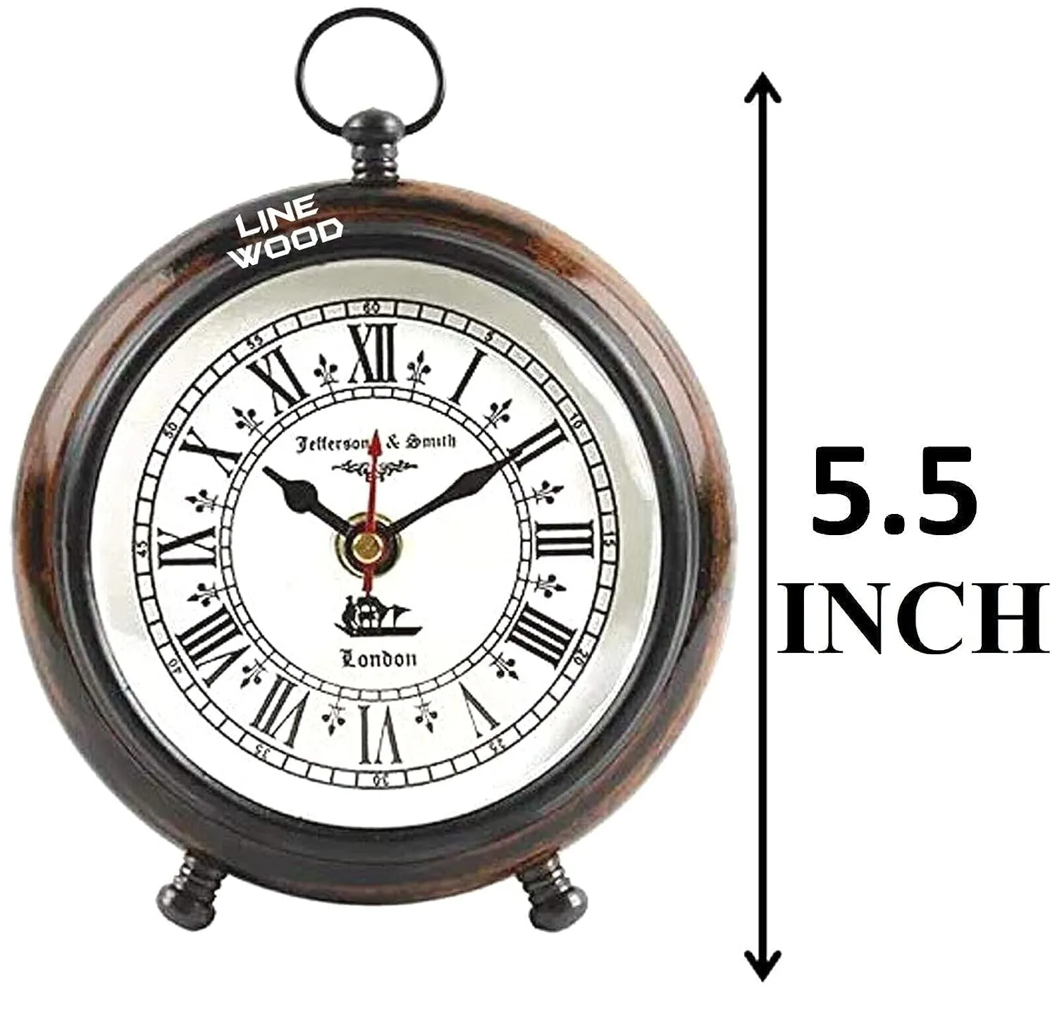 LINE WOOD™ - Handmade Antique Wooden Table Clock Desk Clock London Style Hanging Table Clock for Home & Office, Bed Room, Living Room, Study Room Decor Gift (5 Inch - Brown)