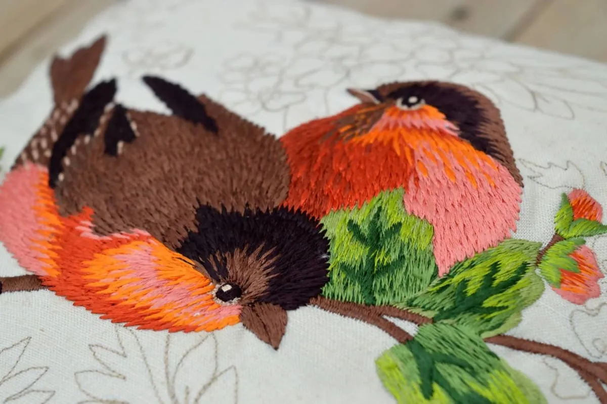 Love Birds pillow, embroidered, cotton throw pillow, 12X12 inches