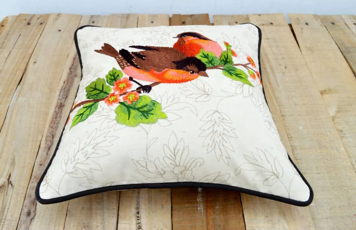 Love Birds pillow, embroidered, cotton throw pillow, 12X12 inches