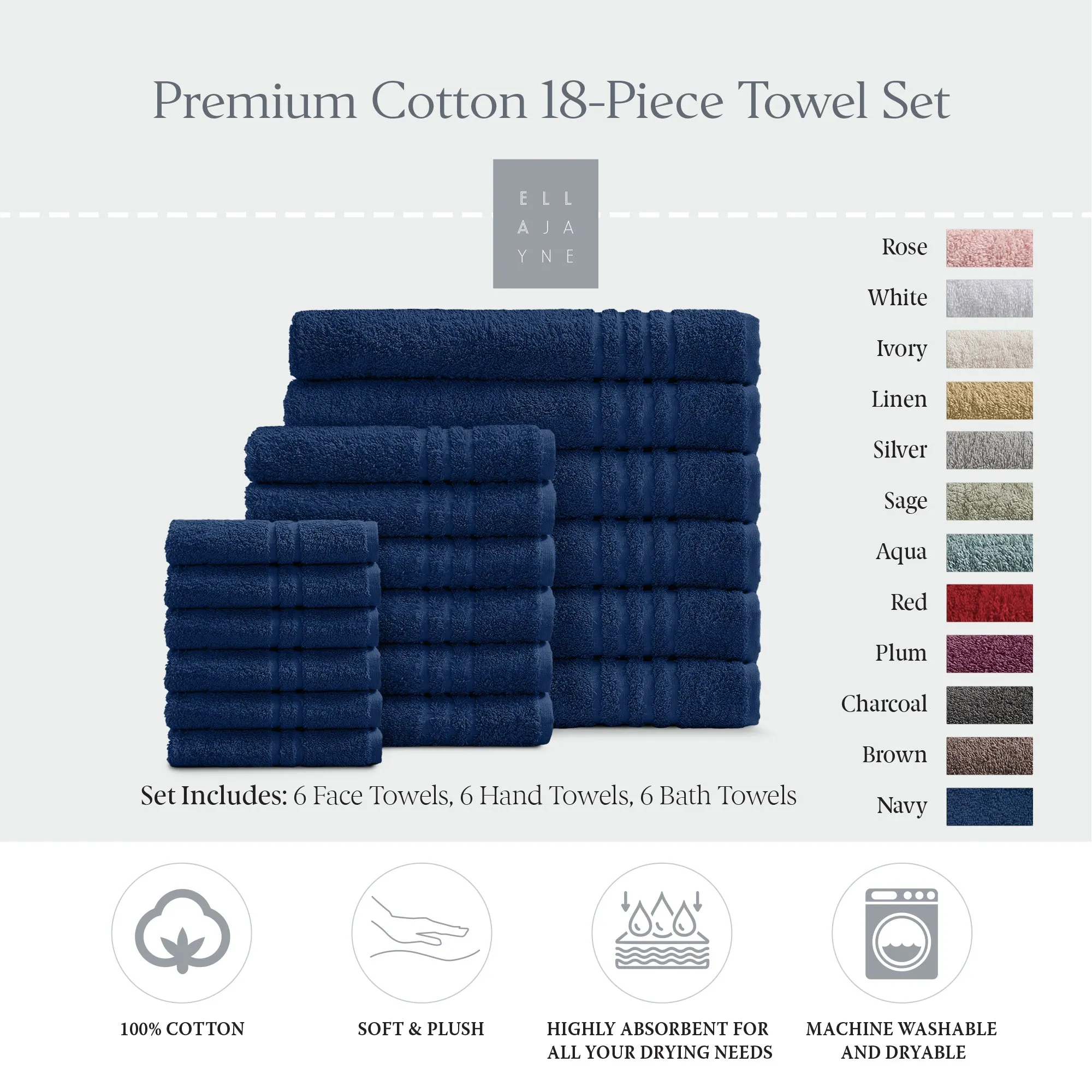 Luxury Cotton 18-Piece Face-Hand-Body Towel Set