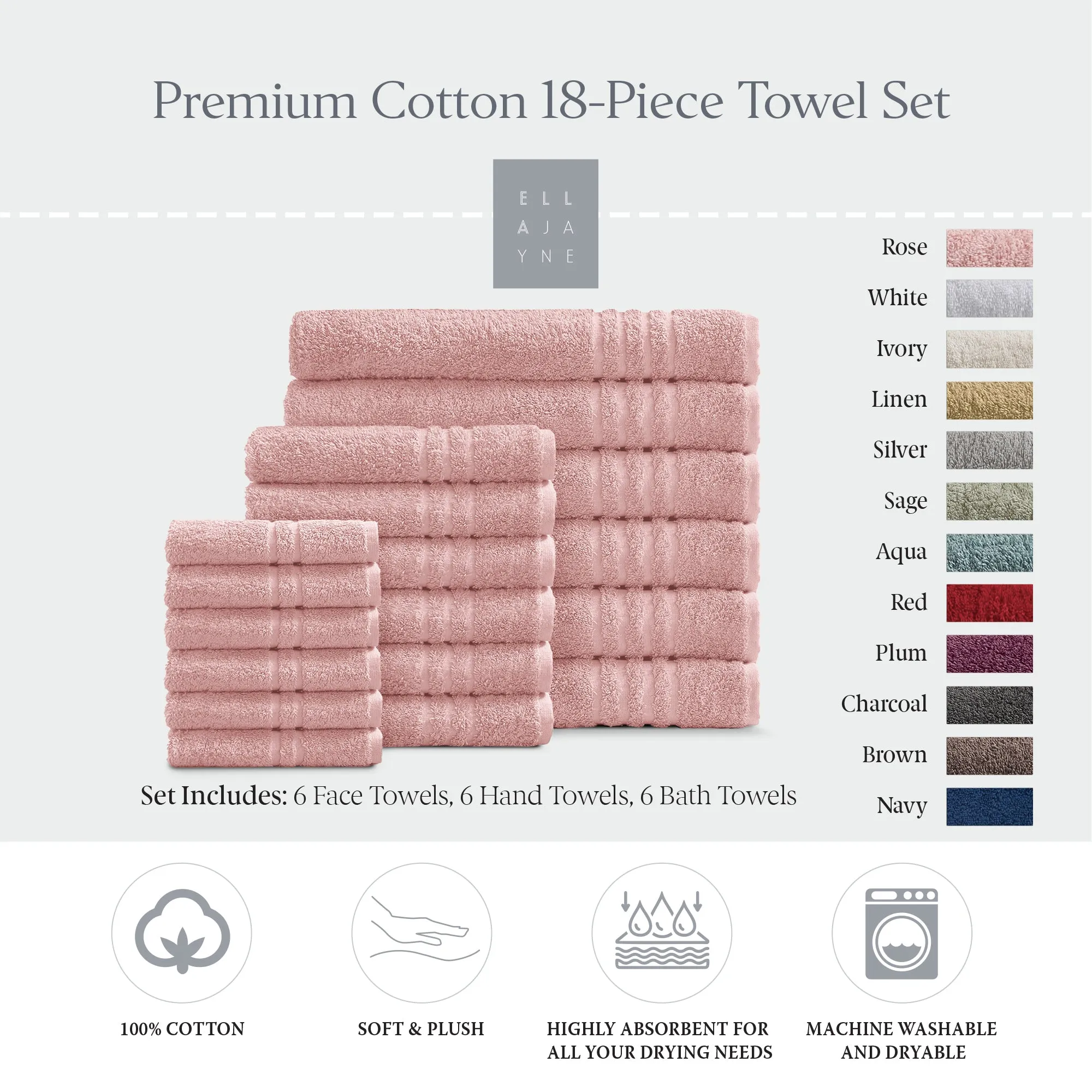 Luxury Cotton 18-Piece Face-Hand-Body Towel Set