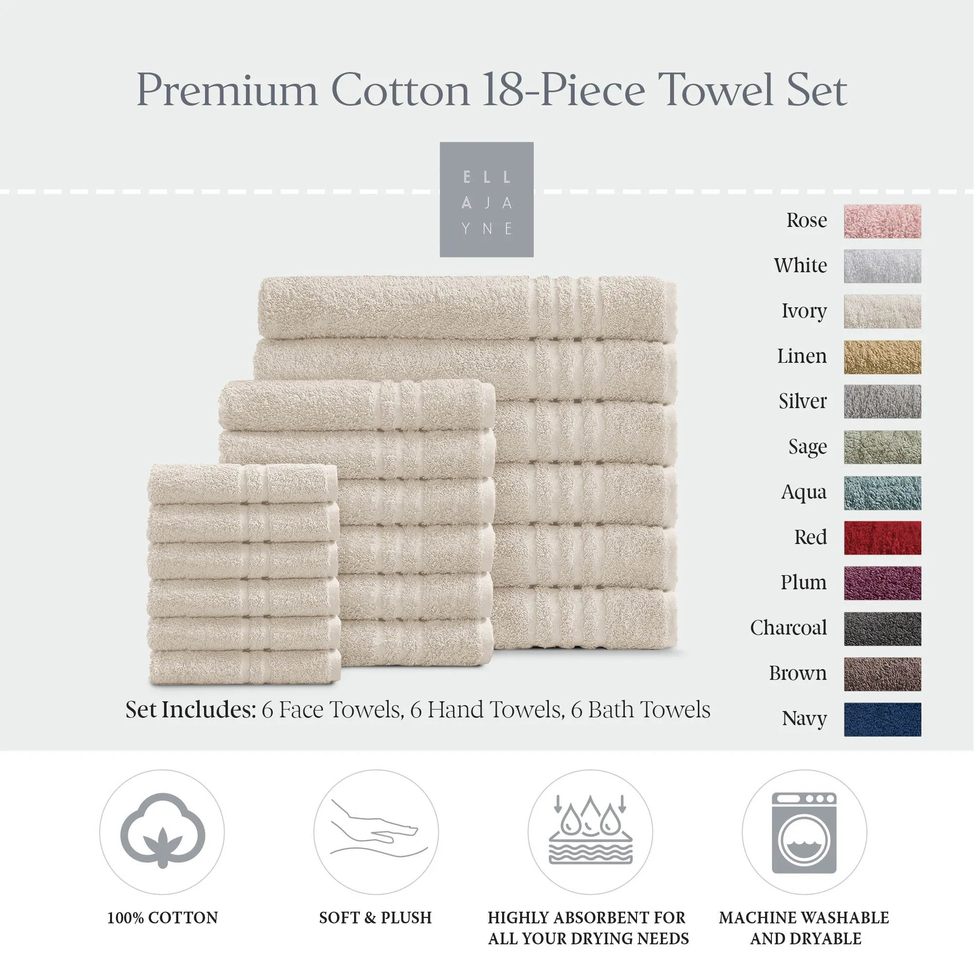 Luxury Cotton 18-Piece Face-Hand-Body Towel Set