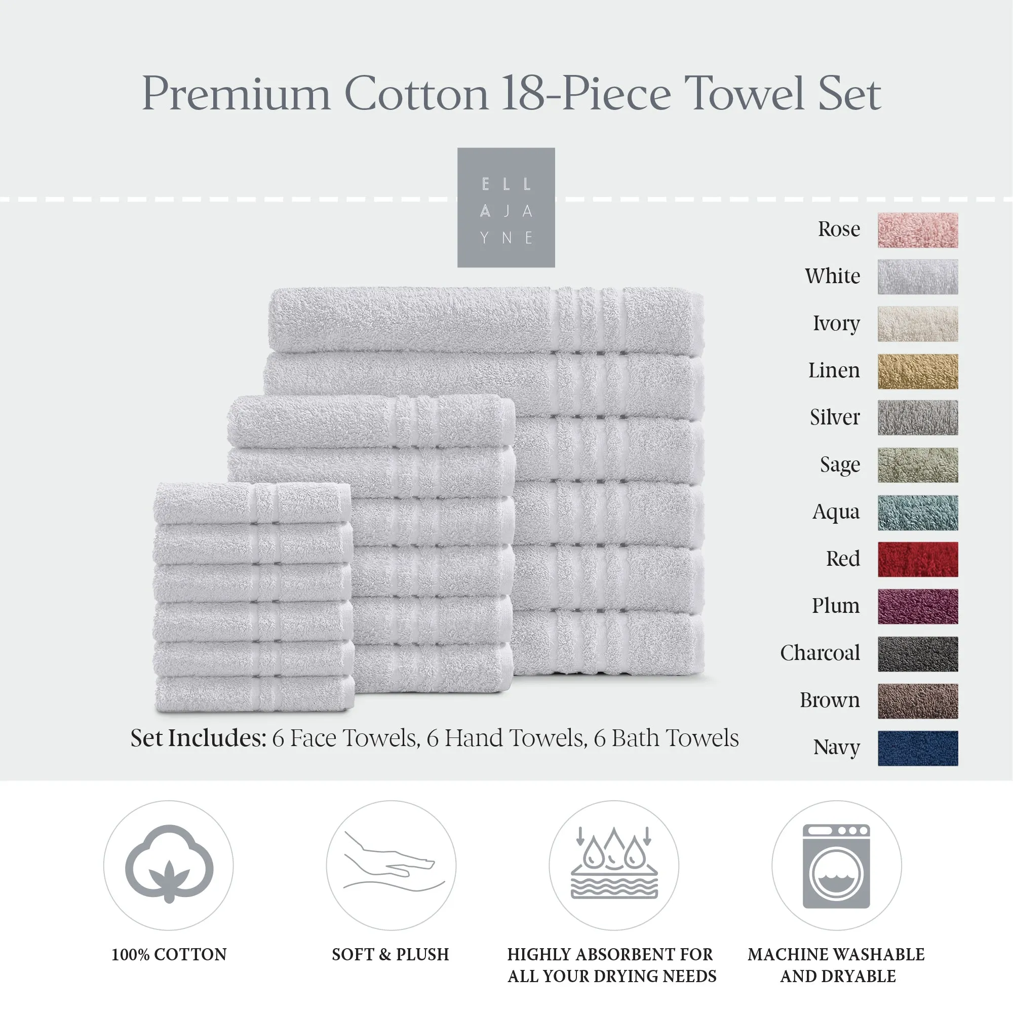 Luxury Cotton 18-Piece Face-Hand-Body Towel Set