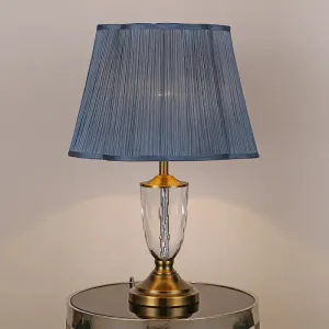 Modernist Blue Crystal Fabric Table Light Desk Lamp, Hand-Cut, 1 Bulb