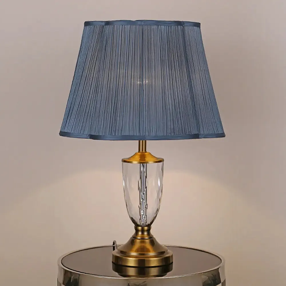 Modernist Blue Crystal Fabric Table Light Desk Lamp, Hand-Cut, 1 Bulb