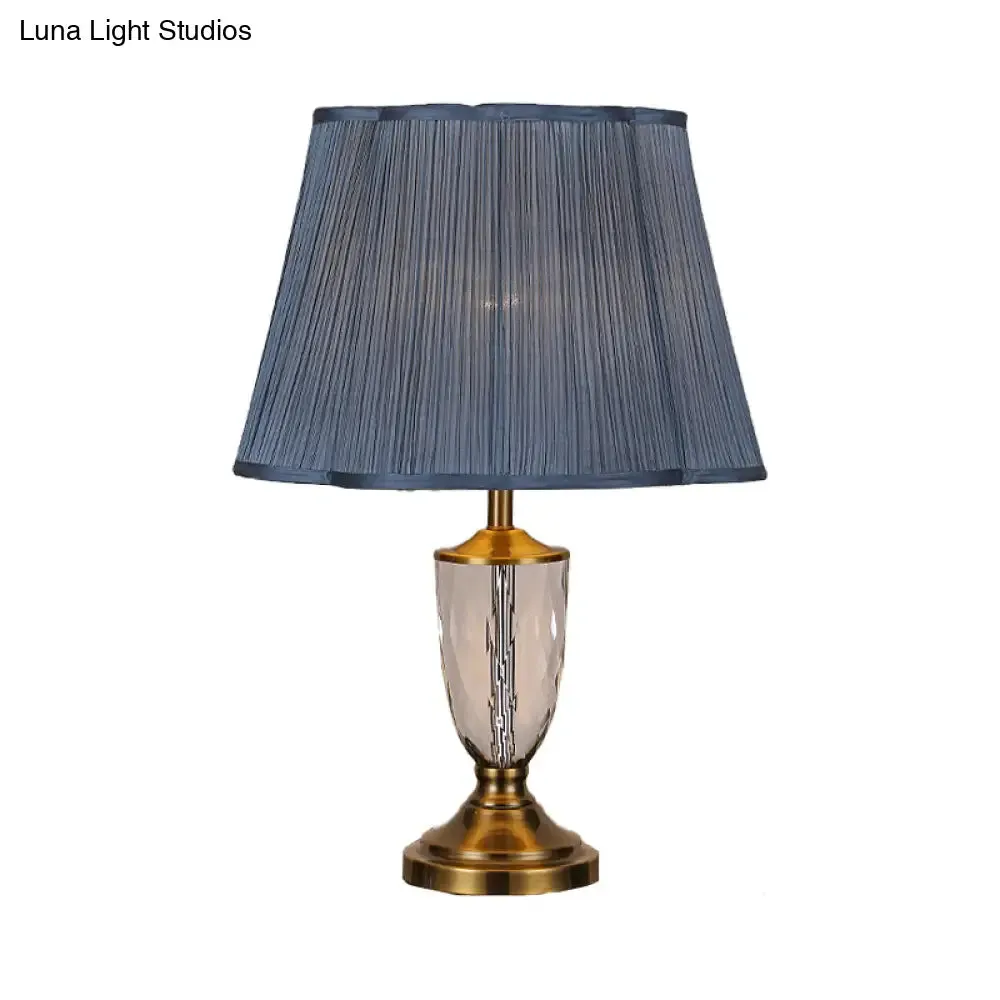 Modernist Blue Crystal Fabric Table Light Desk Lamp, Hand-Cut, 1 Bulb