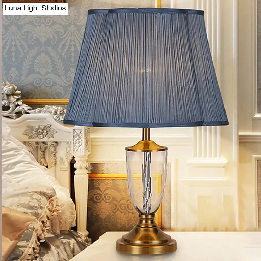 Modernist Blue Crystal Fabric Table Light Desk Lamp, Hand-Cut, 1 Bulb