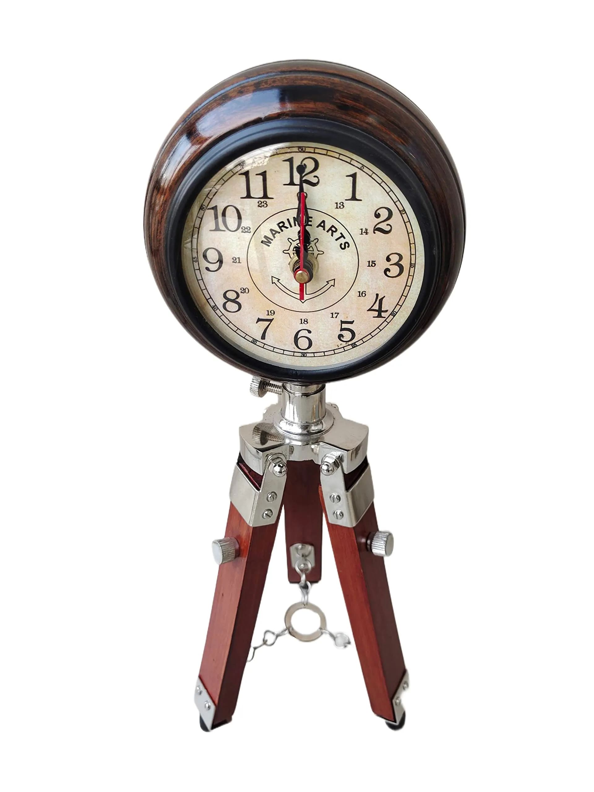 Nautical Edge - Unique Priced Antique Wooden Table Top Clock Desk Clock with Wooden Tripod Stand Table Clock Home & Office Studio Living Room Decoration Gift Item