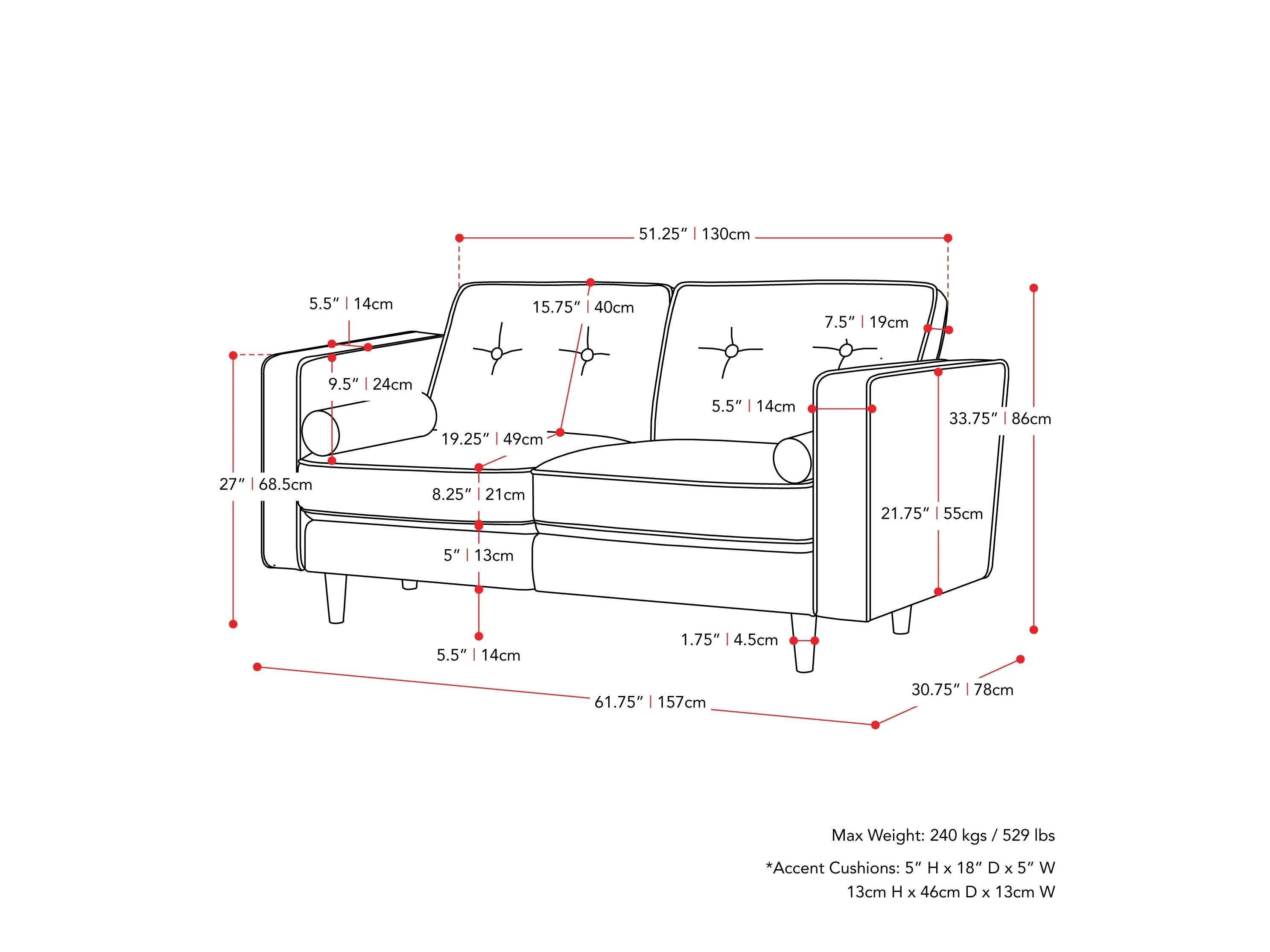 Navy Blue 2 Seater Loveseat Sofa