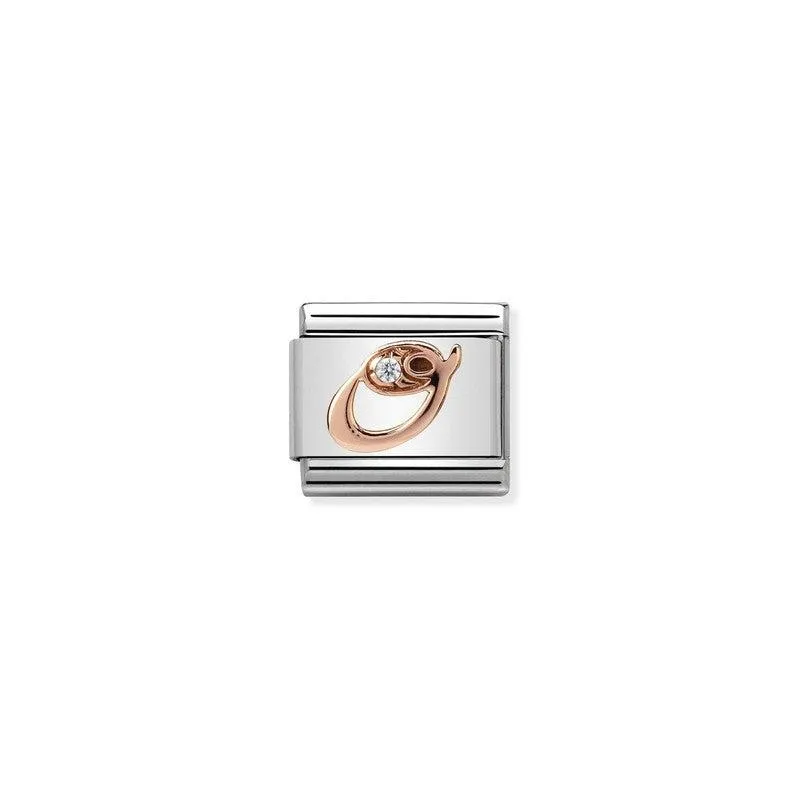 Nomination Composable Link Letter O, Cubic Zirconia, 9K Rose Gold