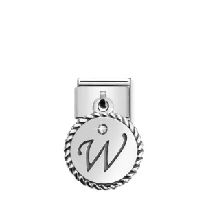 Nomination Composable Link Letter W Hanging Charm, Cubic Zirconia, Silver