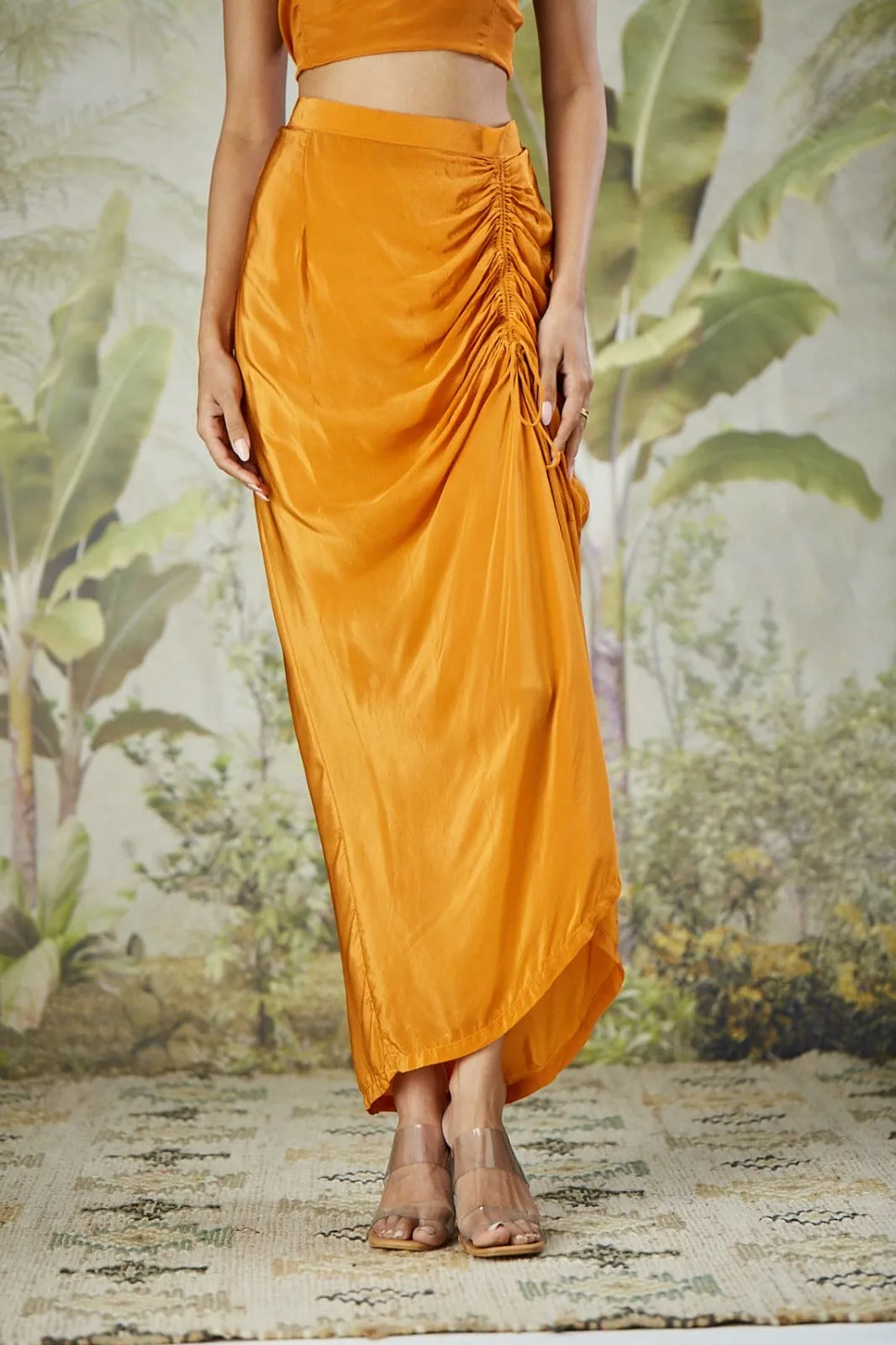 Orange Organza Silk Cape with Drape Skirt