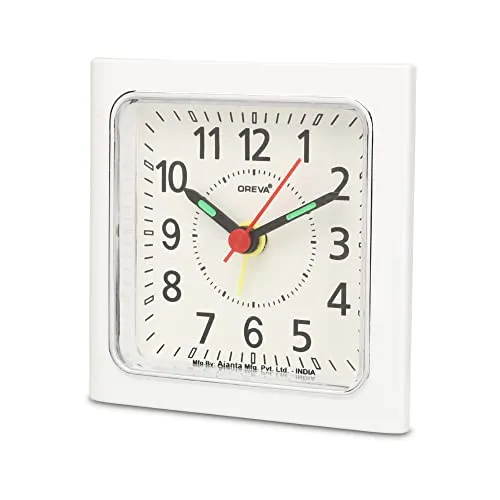 OREVA Bip Alarm Table Clock (White Color 8.9 cm x 3.7 cm x 8.9 cm, AA3187)