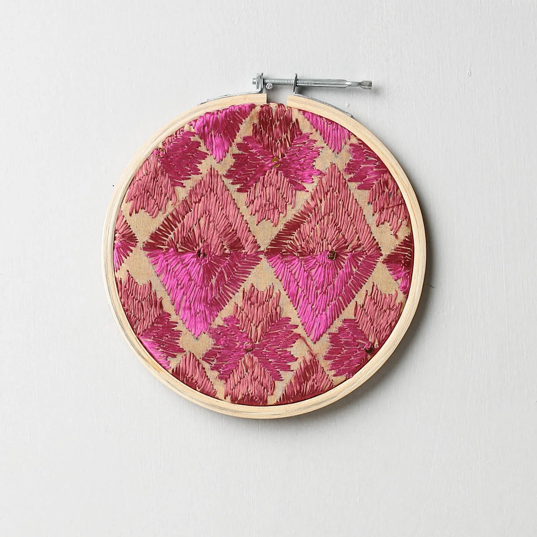 Phulkari Hand Embroidered Hoop/Wall Hanging (6.2 in)